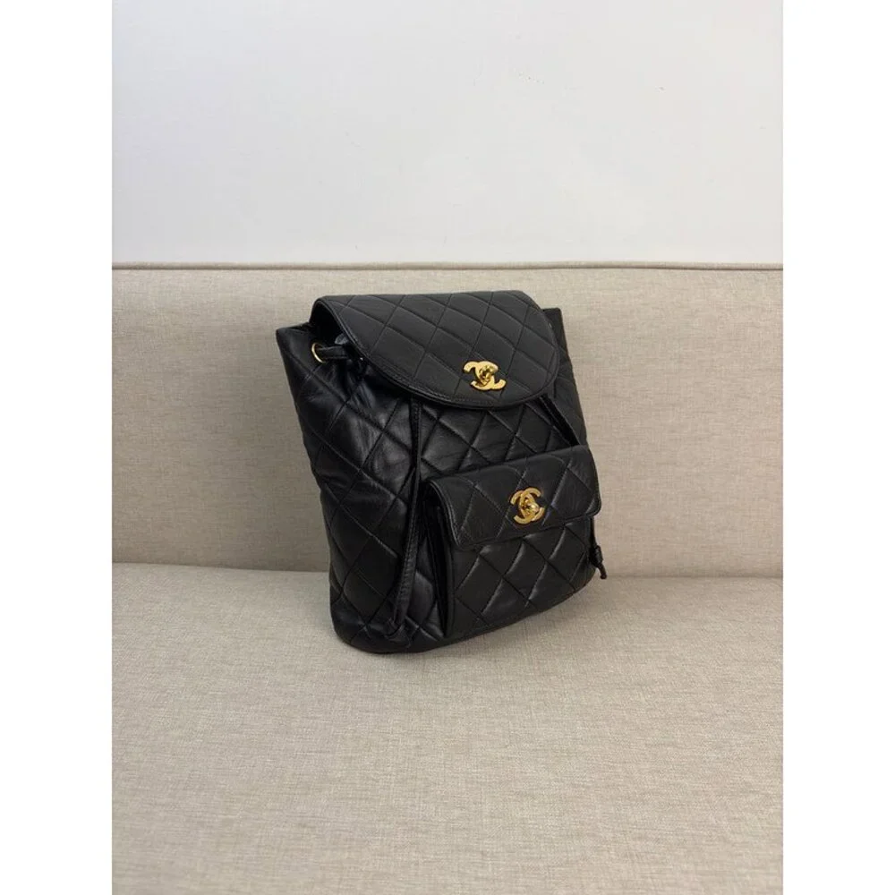 CHANEL Black Lambskin Duma Backpack Medium GHW
